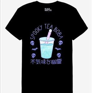 Hot Topic Black Matter Spooky Tea Boba Boyfriend Fit Girls T-Shirt Size LG